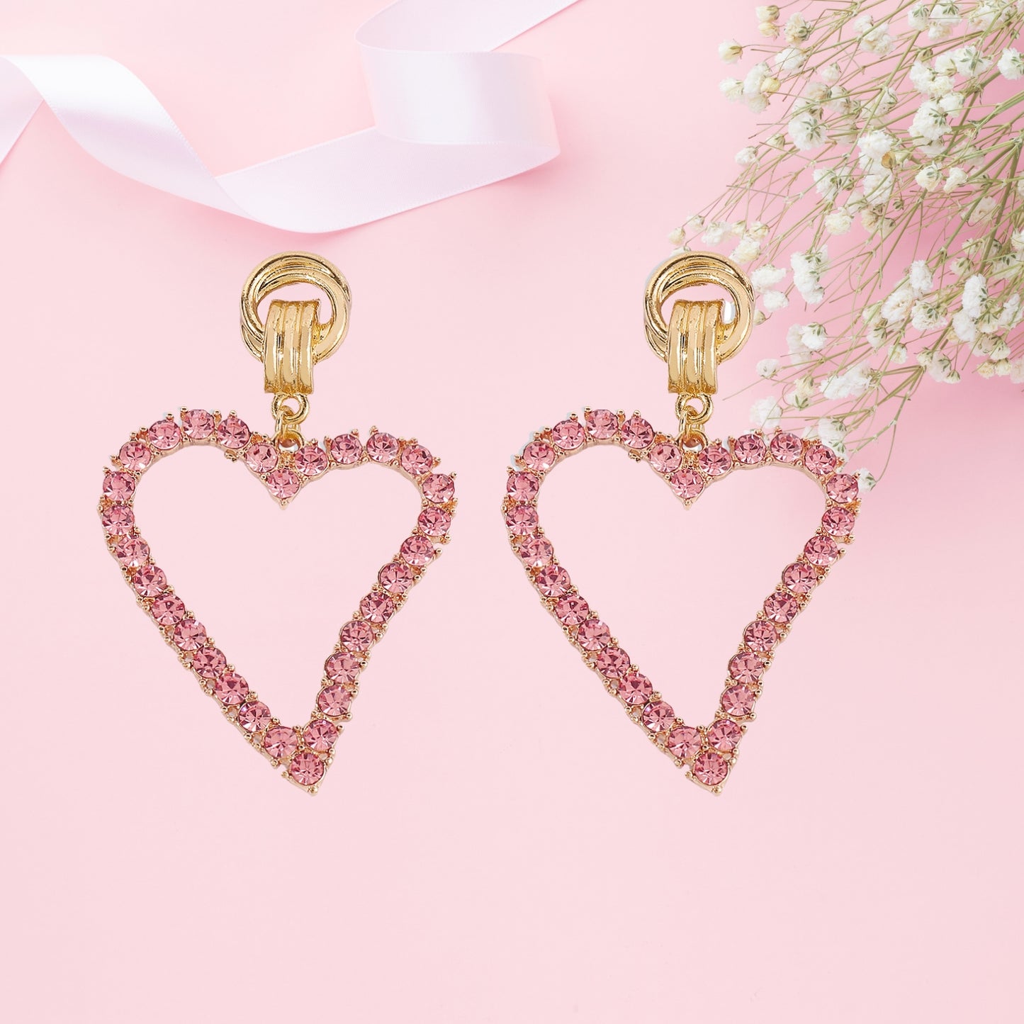 Rhinestones Hoop Earrings Big Heart Crystal Hoop Earrings Rhinestones Bridal Drop Dangle Earrings Statement Body Jewelry for Women