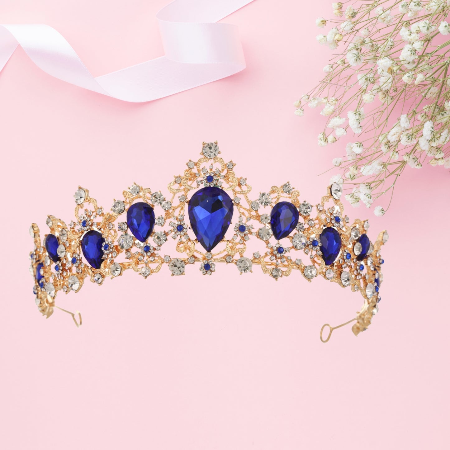 Baroque Vintage Tiara, Blue Crystal Crown Tiaras for Women Royal Gold Crowns for Women Tiaras for Girls Tiara Hair Accessories for Women Bridal Wedding Prom Birthday Party