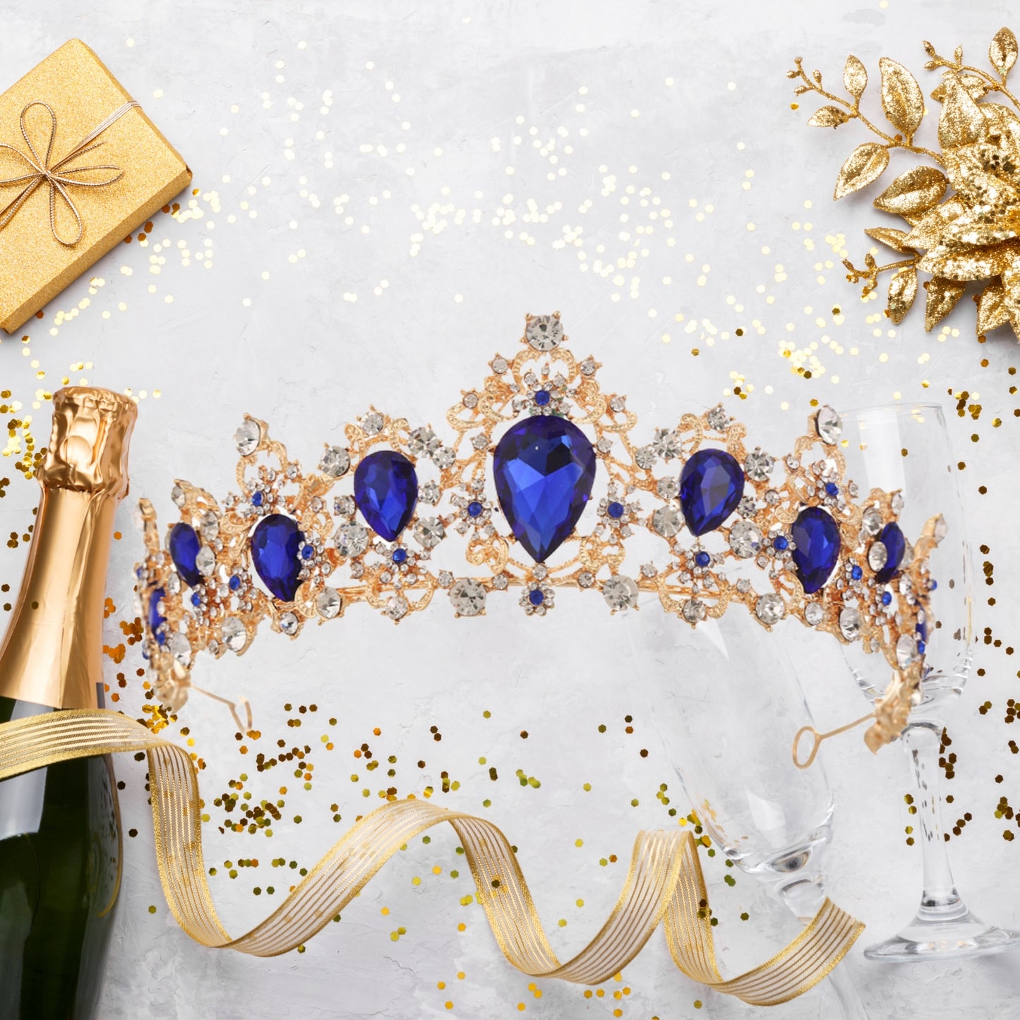 Baroque Vintage Tiara, Blue Crystal Crown Tiaras for Women Royal Gold Crowns for Women Tiaras for Girls Tiara Hair Accessories for Women Bridal Wedding Prom Birthday Party