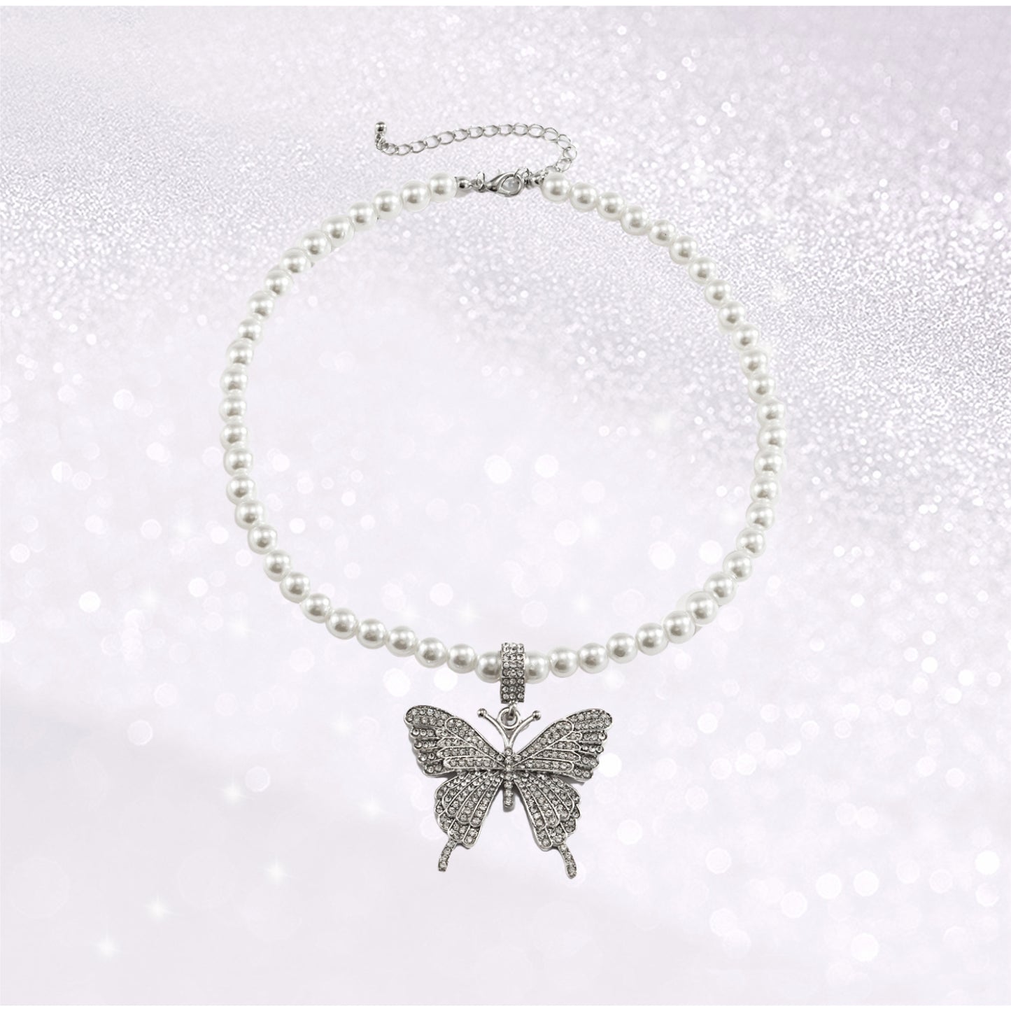 Butterfly Choker Necklace Rhinestone Pendant Necklaces Chain Sparkly Butterfly Jewerly Fashion Party Accessories for Women and Girls
