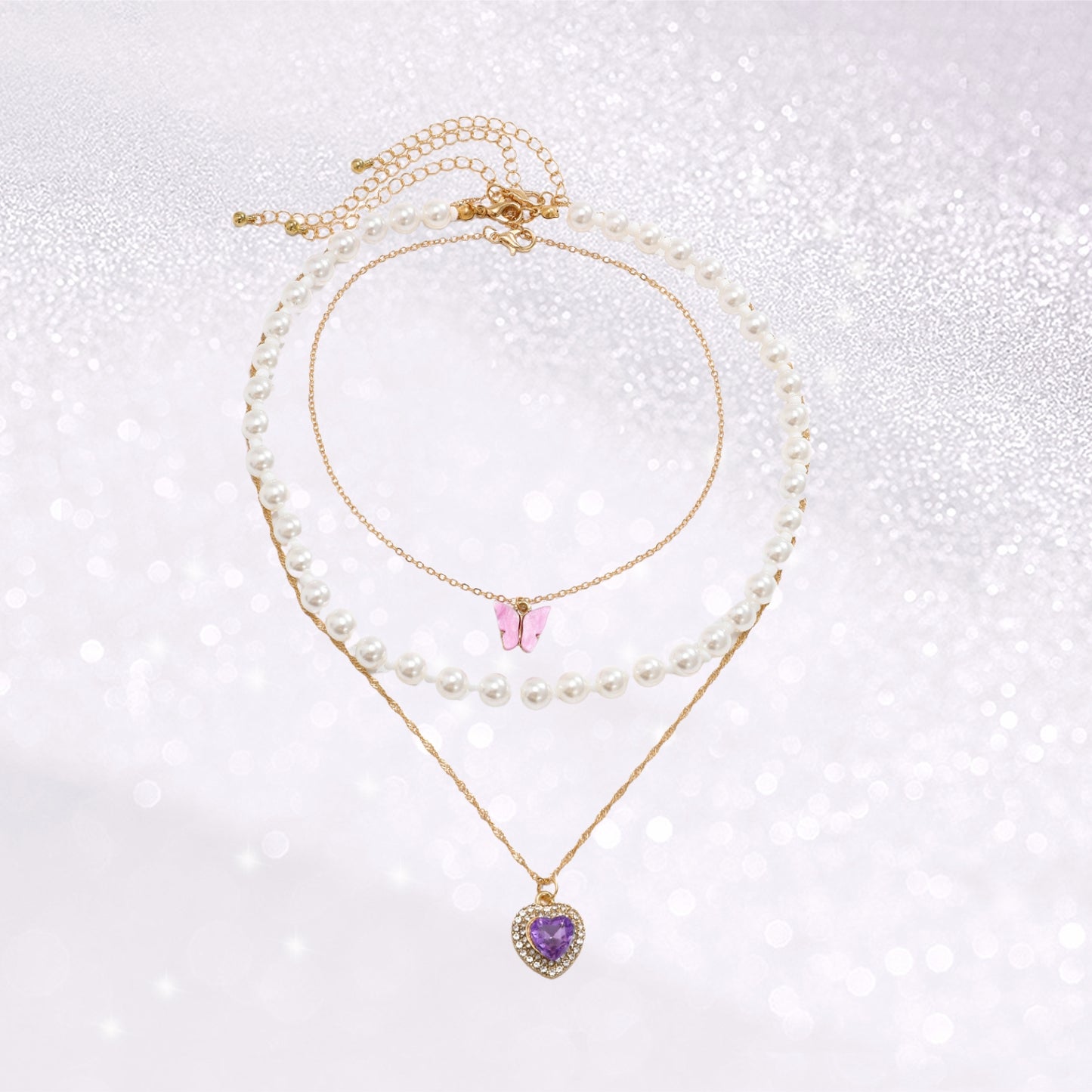 Layered Crystal Butterfly Necklace Rhinestone Butterfly Pendant Necklace Chain Necklace Jewelry for Women and Girls