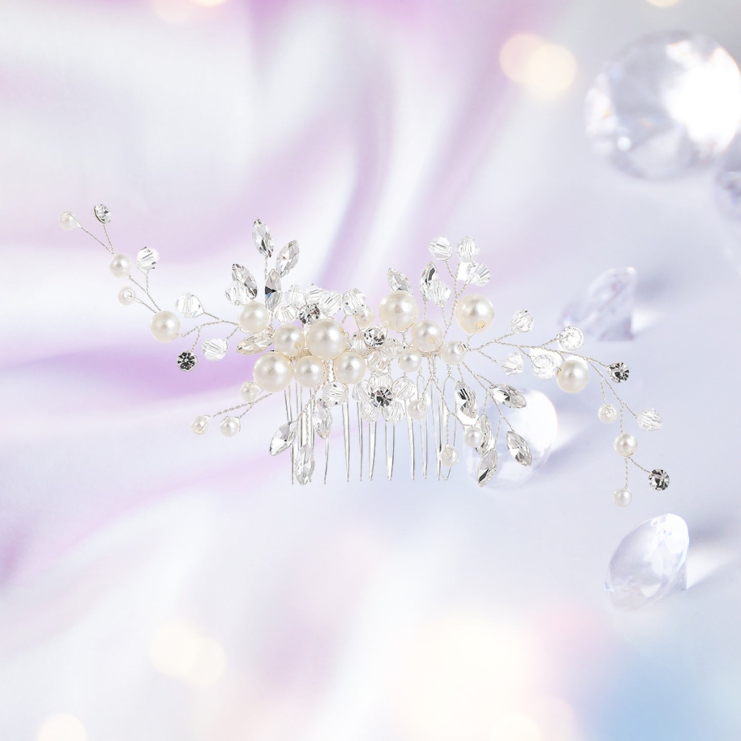 Hair Comb Pearls Flower Hair Side Comb Bridal Rhinestone Hair Clips Hairpieces Wedding Hair Accessories for Brides and Bridesmaids