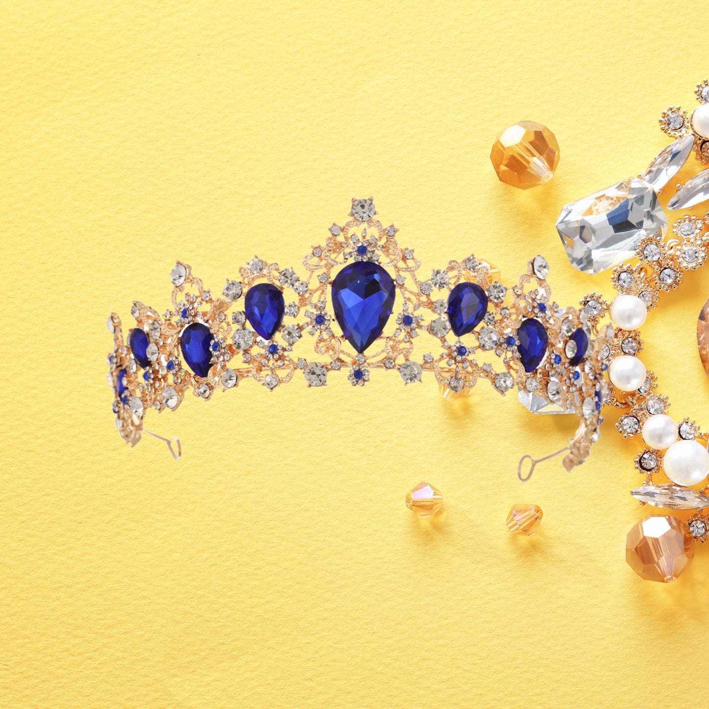 Baroque Vintage Tiara, Blue Crystal Crown Tiaras for Women Royal Gold Crowns for Women Tiaras for Girls Tiara Hair Accessories for Women Bridal Wedding Prom Birthday Party