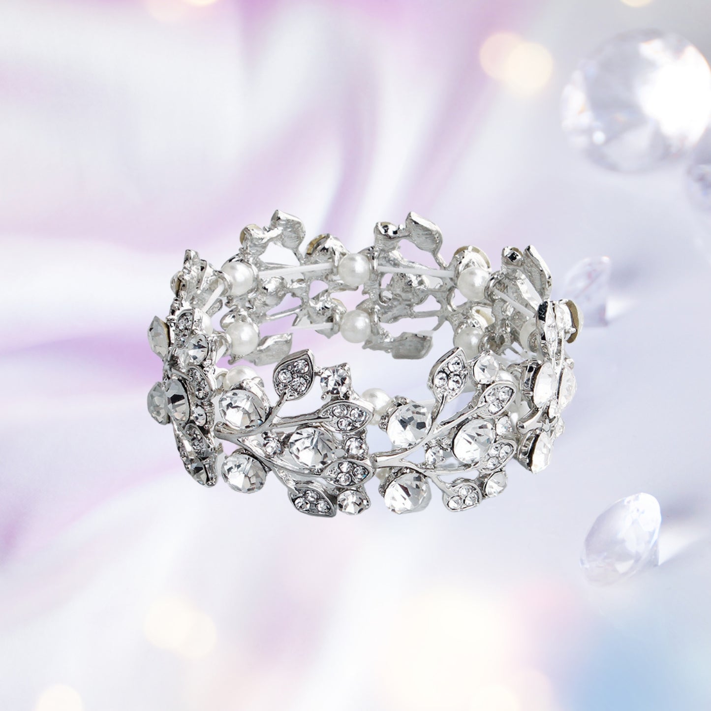 Rhinestone Bridal Bracelets for Brides, Bridesmaids, Women, Silver Tennis Bracelet for Wedding, Prom, Party, Jewelry Gifts