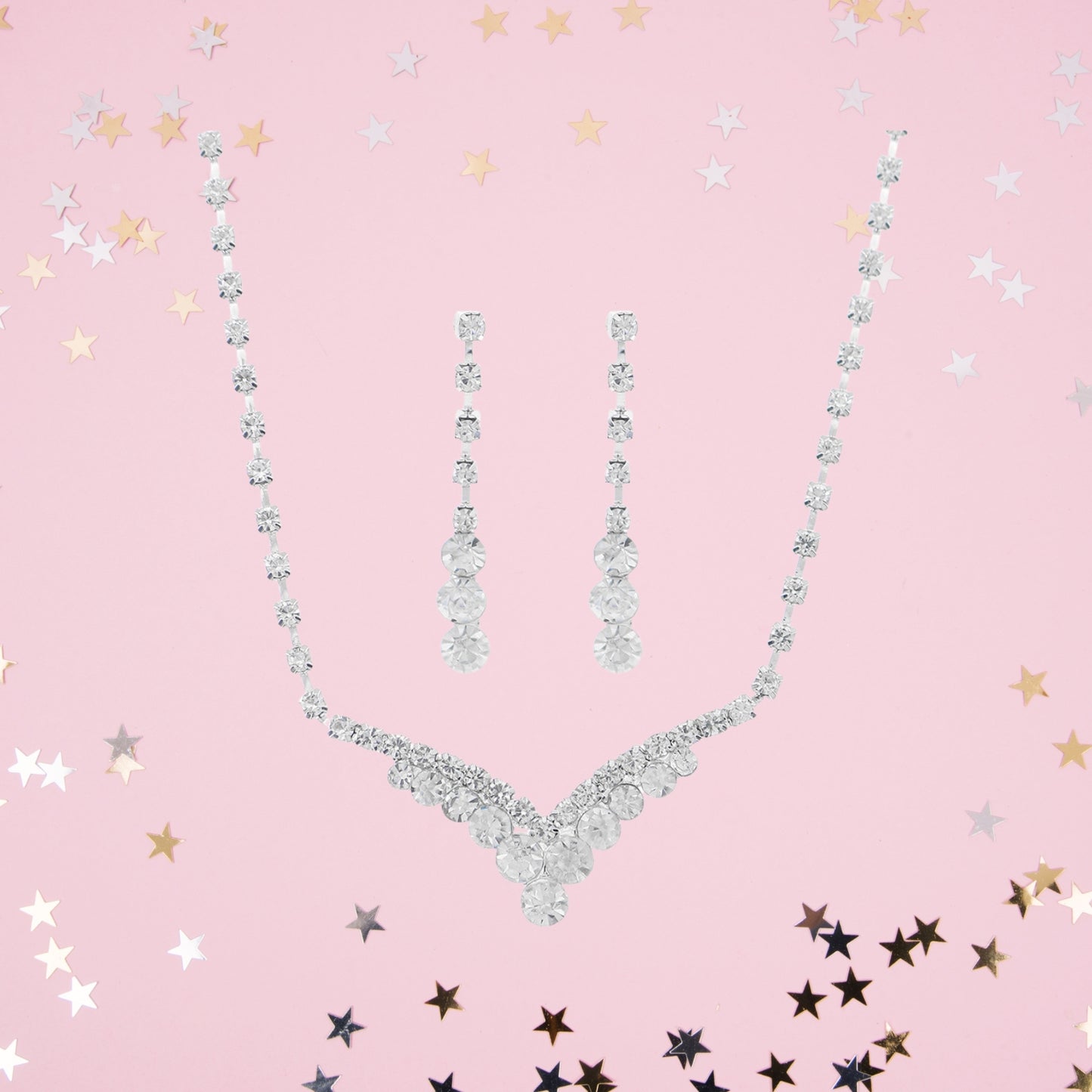 Bride Jewelry Set Silver Crystal Wedding Necklace Earrings Bridal Rhinestone Teardrop Pendant Accessories for Women and Bridesmaids