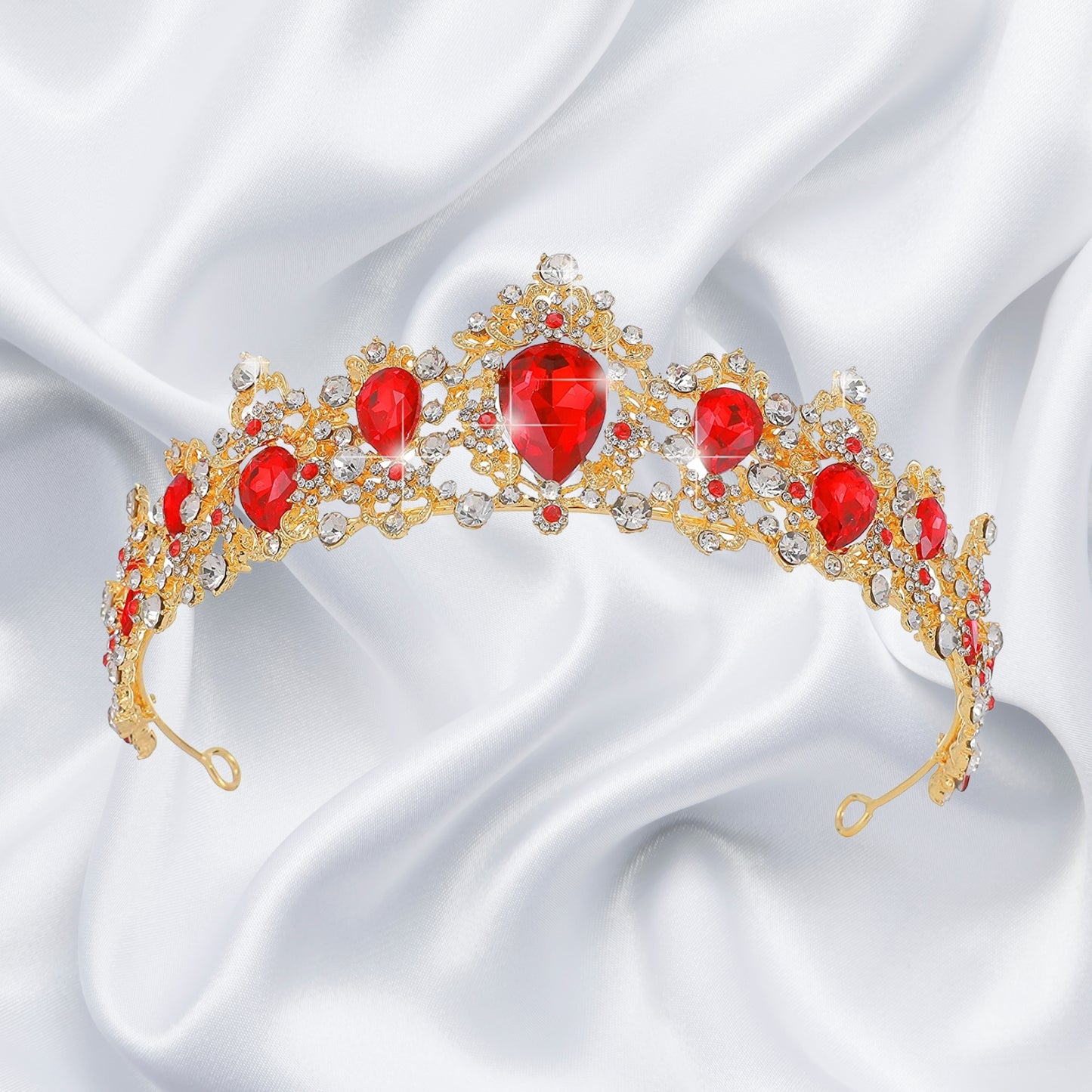 Red Tiaras and Crowns for Women, Wedding Tiara for Bride, Crystal Princess Crown, Birthday Headpiece, Old Gold Prom Party Celebration Costume Hair Accessories