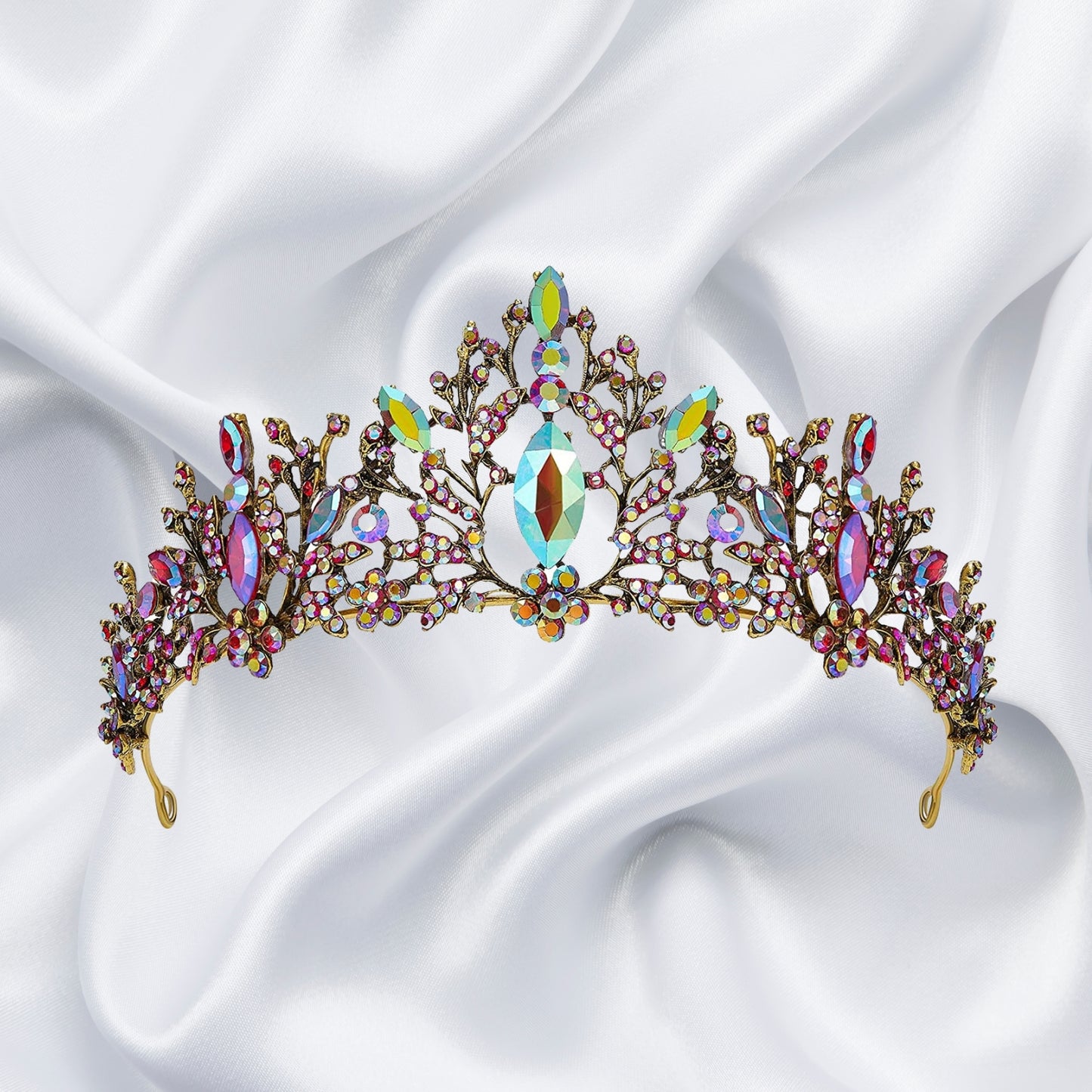 Tiaras and Crowns for Women, Iridescent Crystal Queen Crown, Multicolored Wedding Tiara for Bride, Metal Birthday Quinceanera Pageant Prom Headpieces