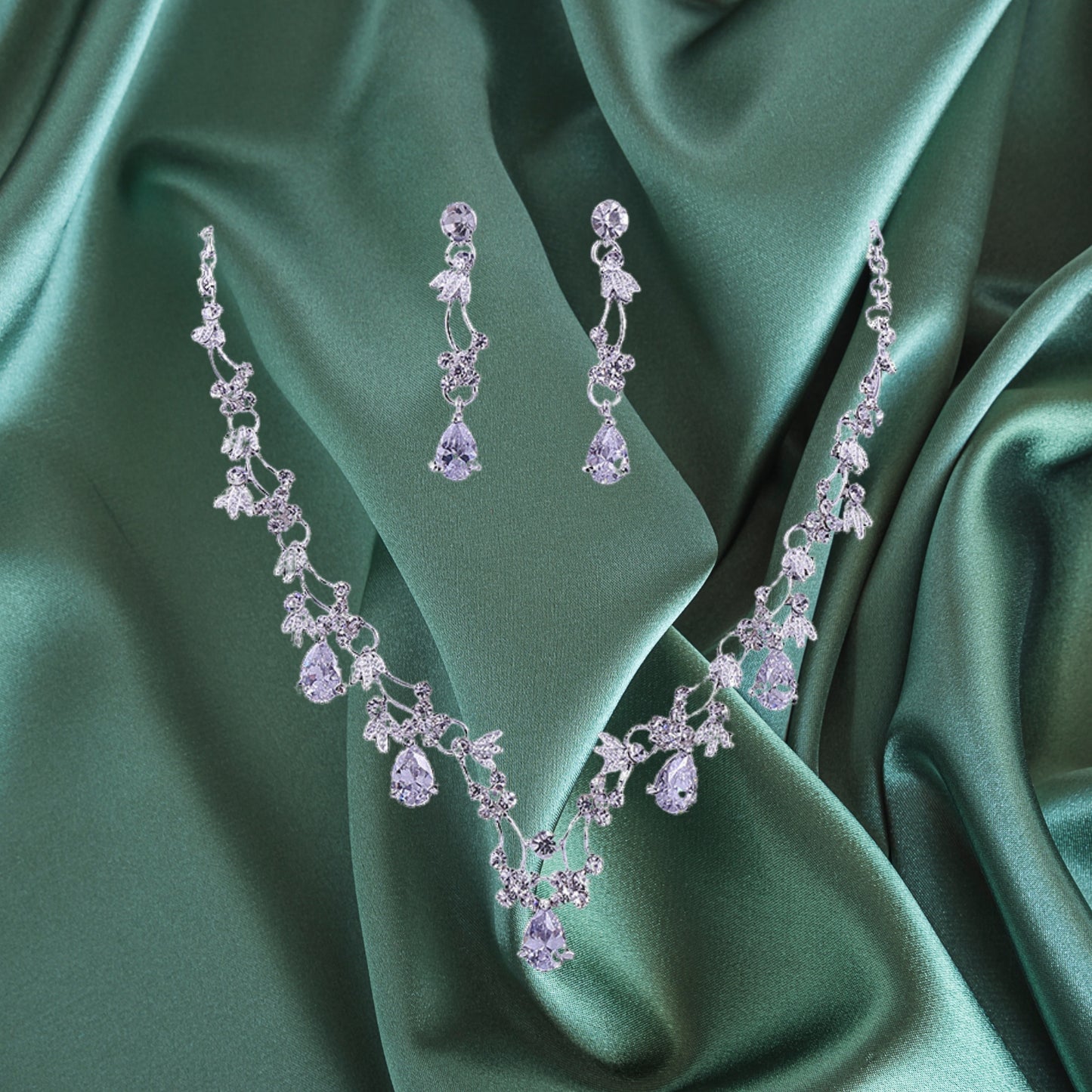 Silver Necklace Earrings Crystal Bridal Wedding Jewelry Sets for Brides Bridesmaid Prom Costume Accessories for Women