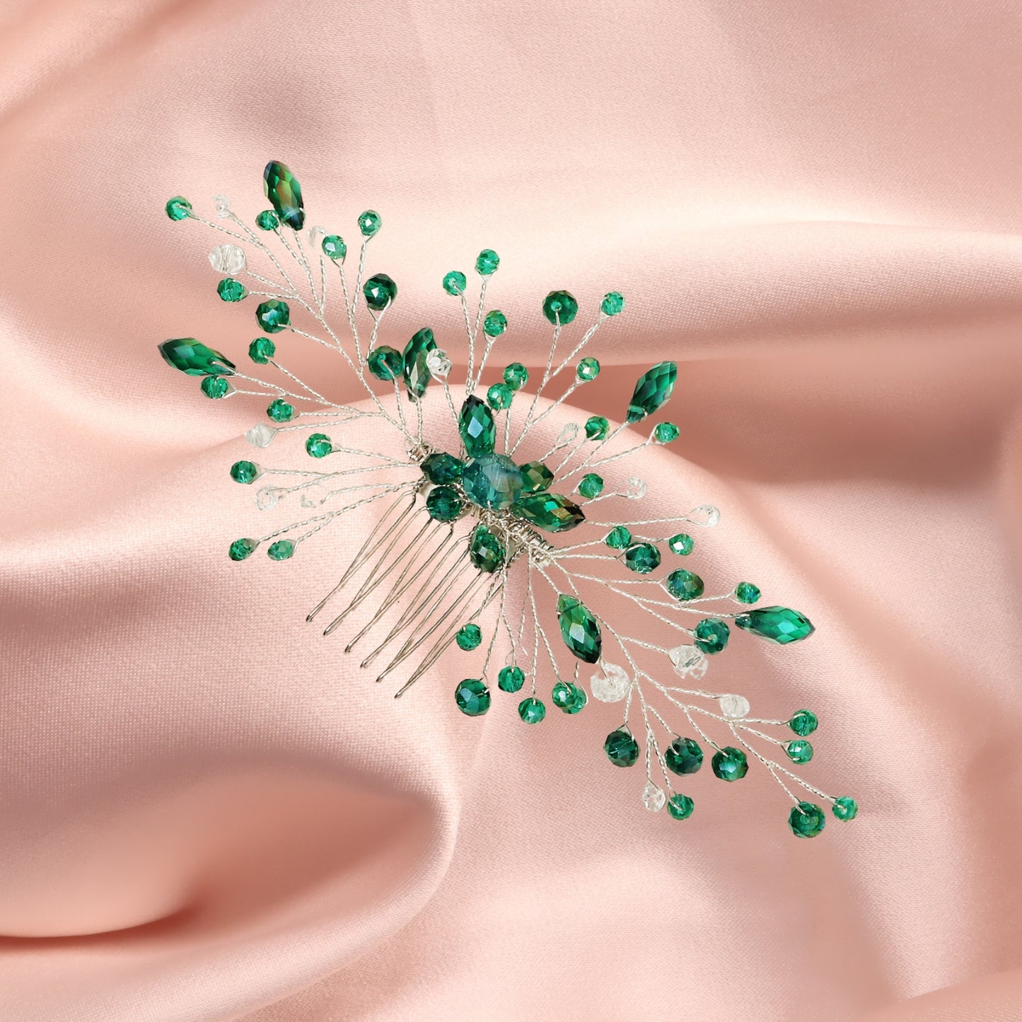 Bride Wedding Hair Comb Crystal Rhinestone Leaf Hair Piece Accessories for Women Girls