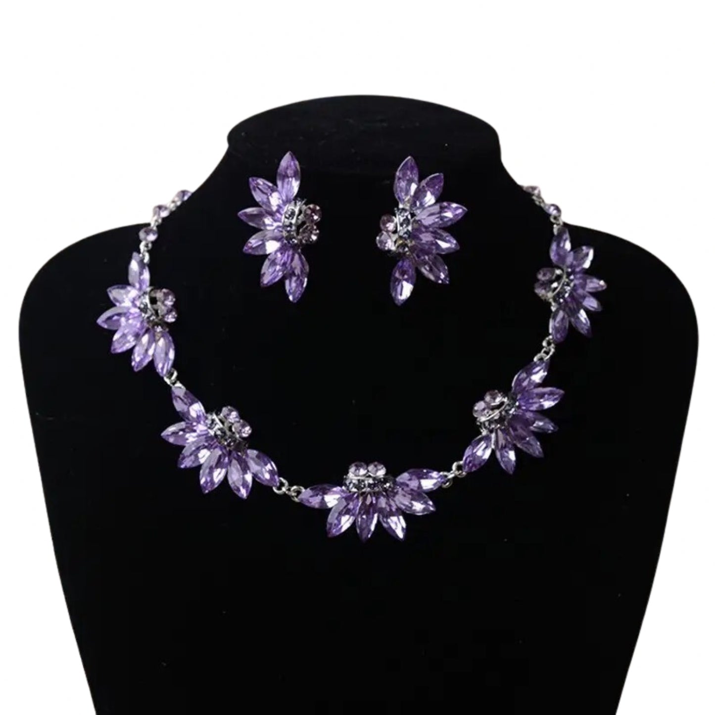 Bridal Jewelry Set for Women, Necklace Dangle Earrings Bracelet Set, Purple Flower Plated Jewelry Set , Wedding Party Jewelry for Bridal Bridesmaid