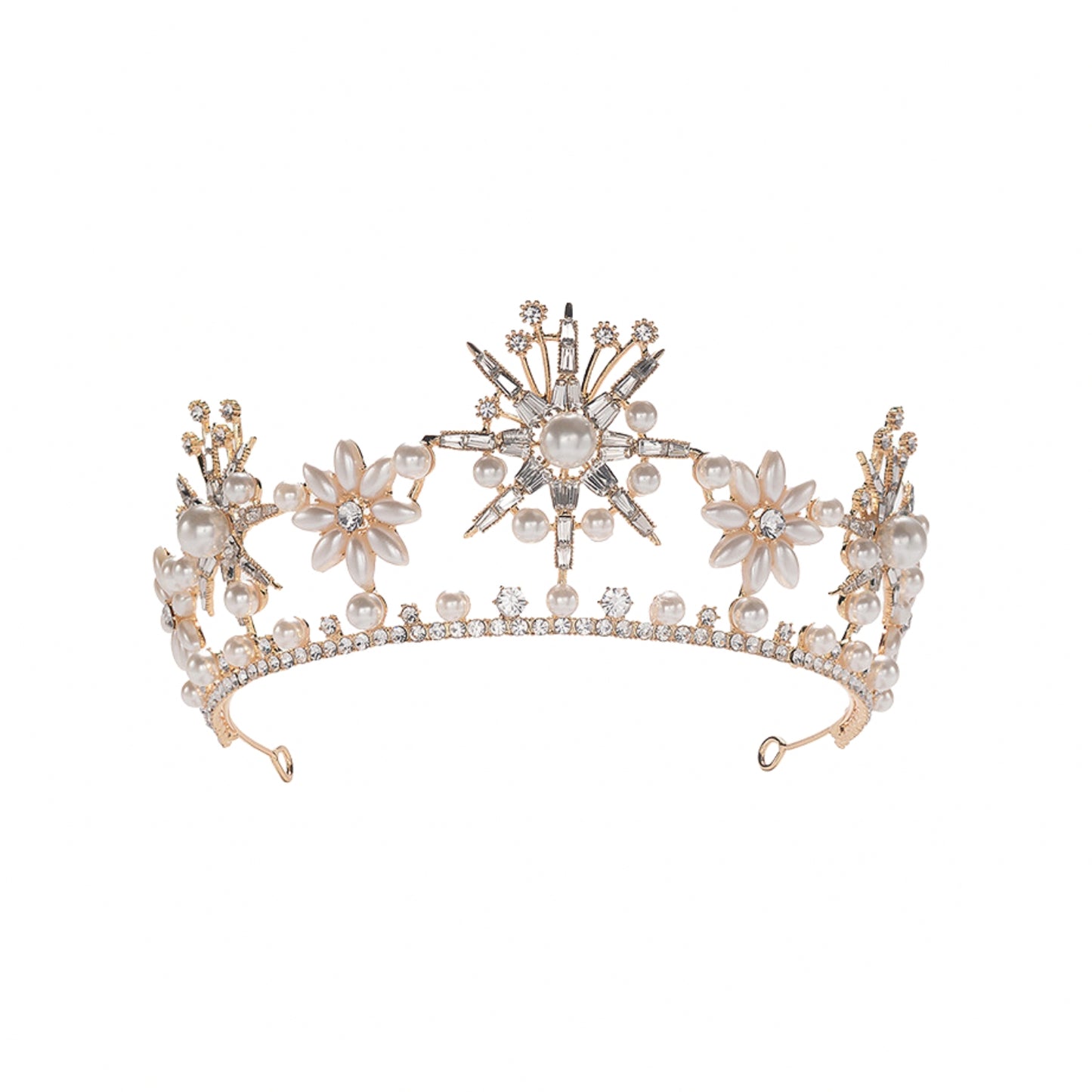 Gold Bridal Crown Pearl Tiara for Women Rhinestone Wedding Hair Accessories for Brides and Bridesmaid Headpieces for Prom Pageant Birthday Party
