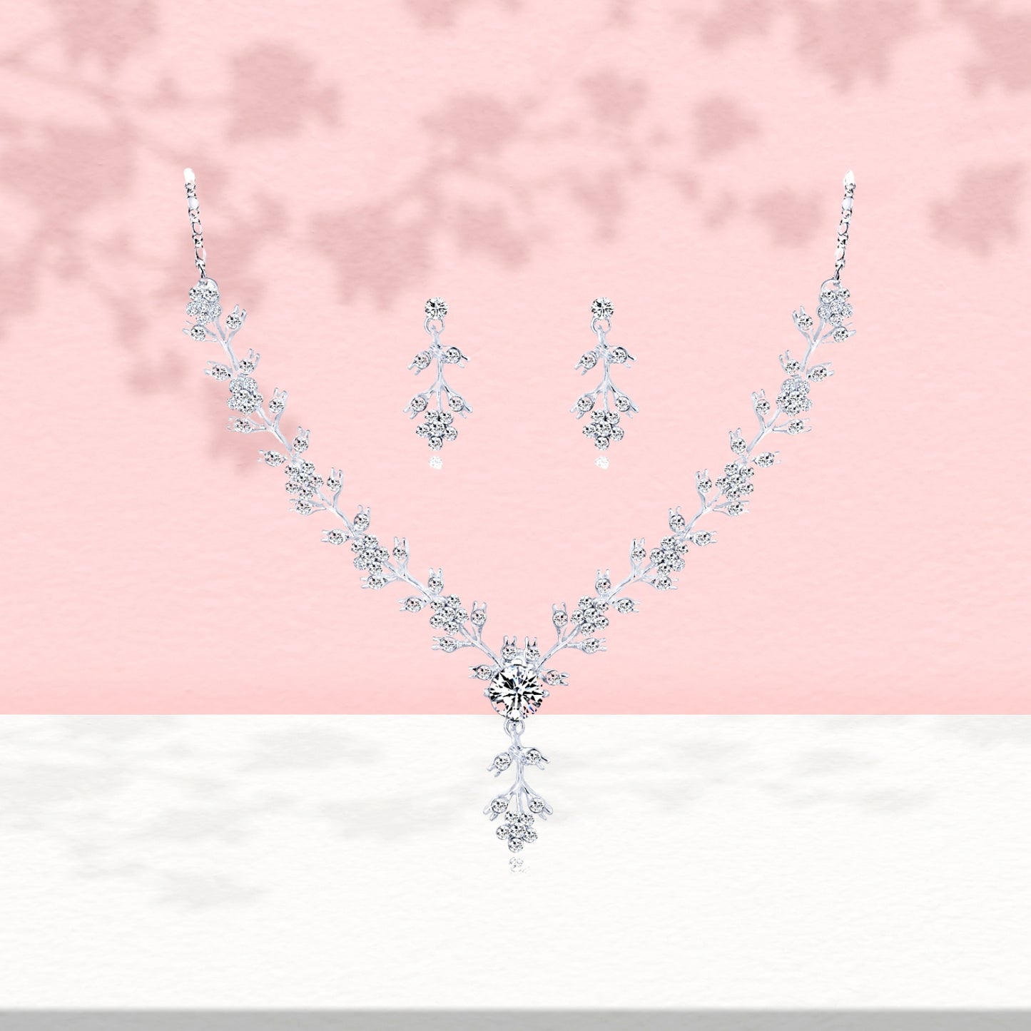 ewelry Set for Women, Necklace Dangle Earrings Bracelet Set, White Gold Plated Jewelry Set