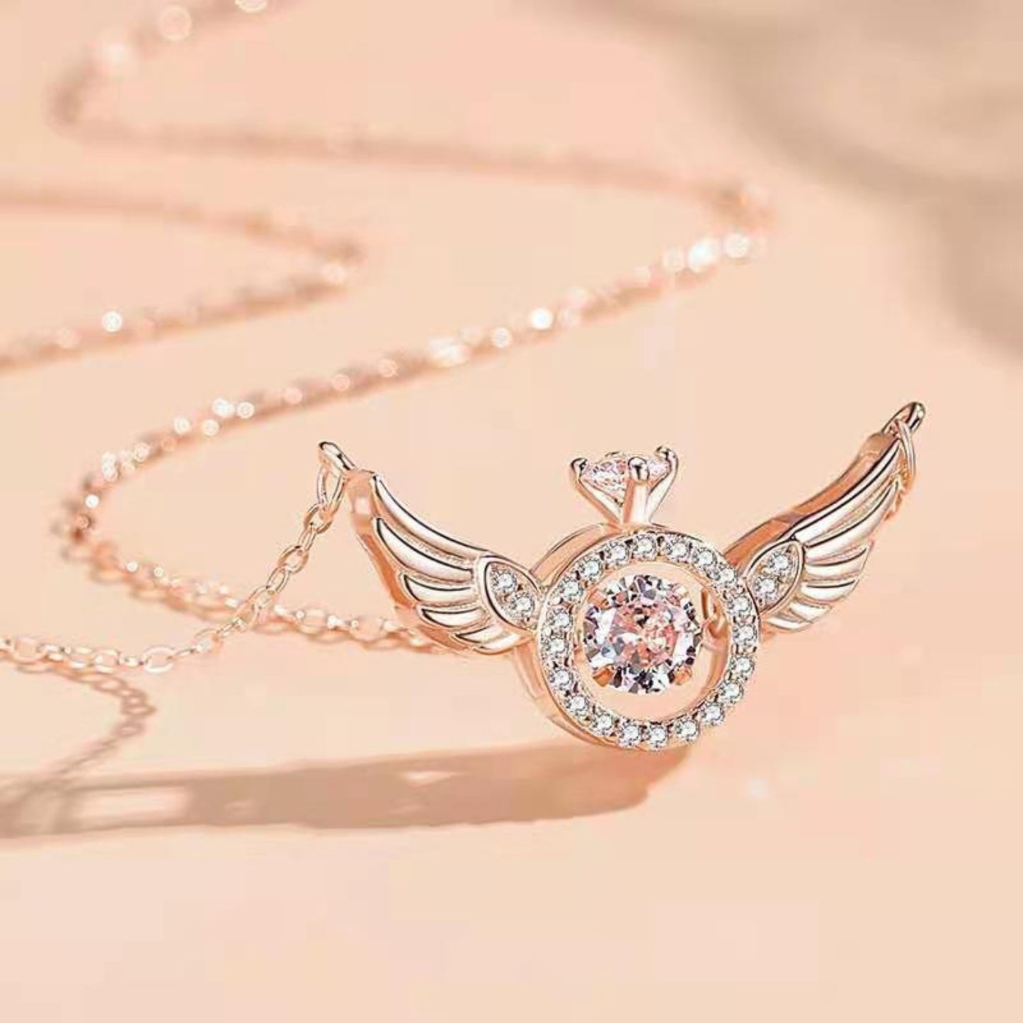 Pink Angel Wings Pendant Necklace,Cute Tiny Guardian Angel Charm Necklace,Dainty Simple Minimalist Necklace for Women