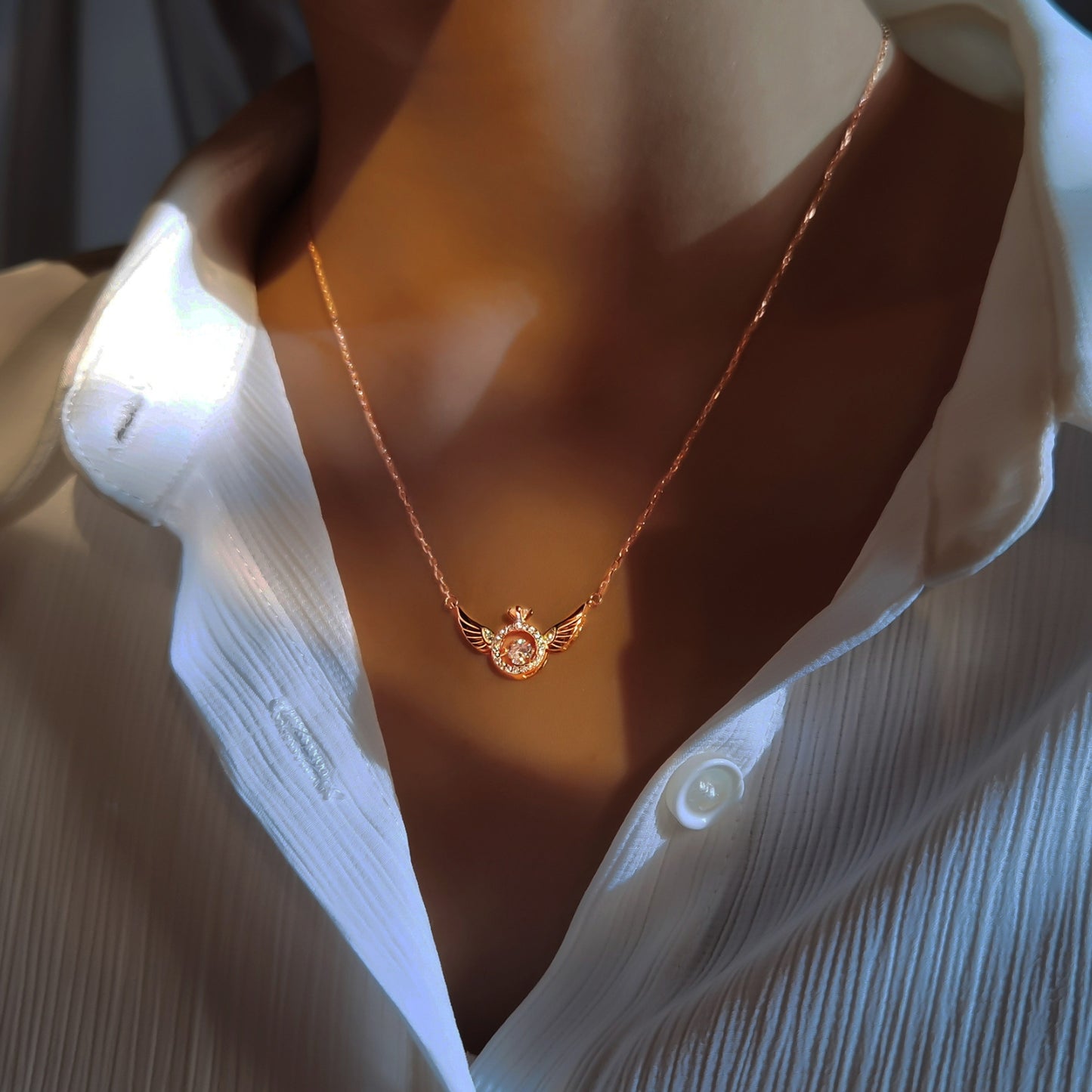 Pink Angel Wings Pendant Necklace,Cute Tiny Guardian Angel Charm Necklace,Dainty Simple Minimalist Necklace for Women