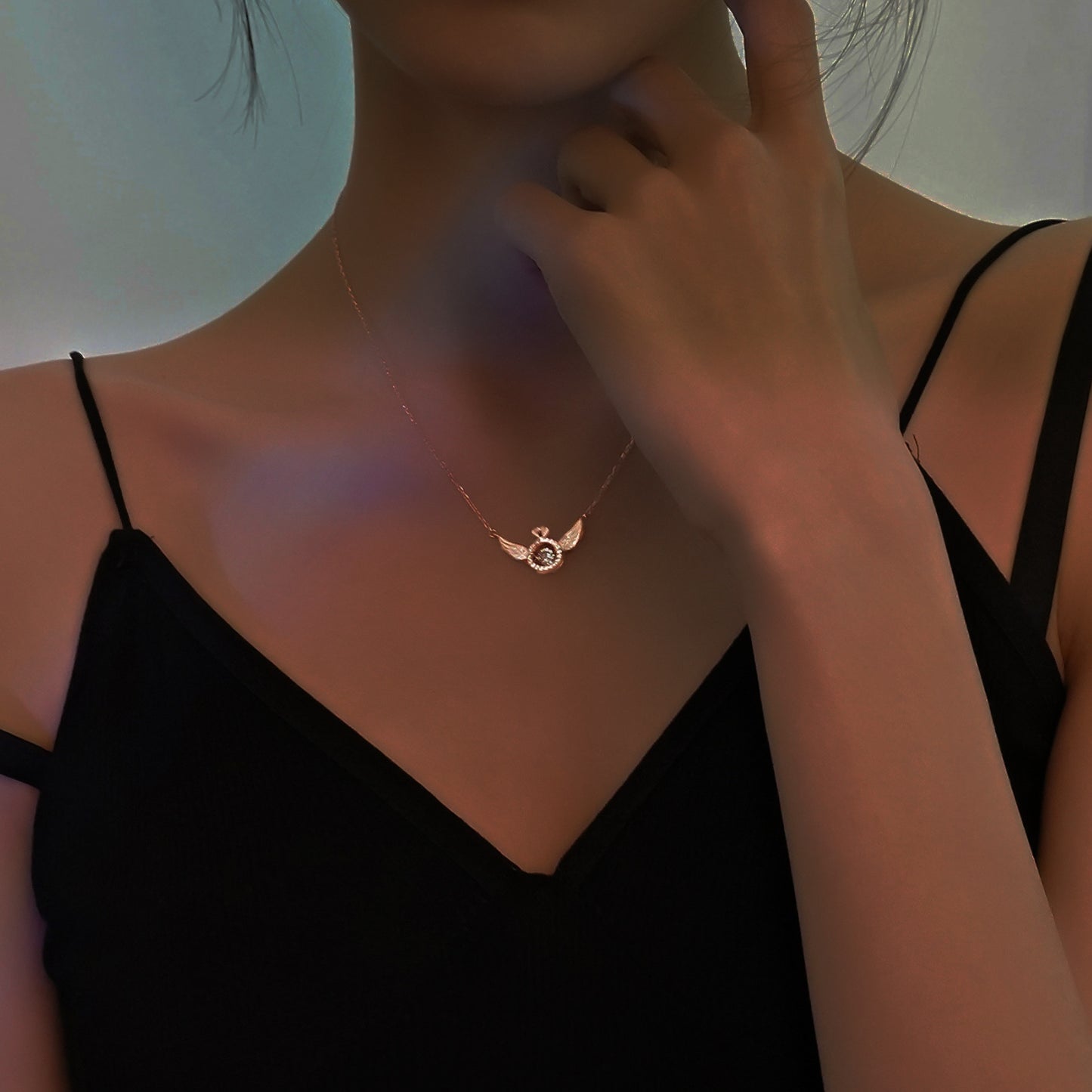 Pink Angel Wings Pendant Necklace,Cute Tiny Guardian Angel Charm Necklace,Dainty Simple Minimalist Necklace for Women