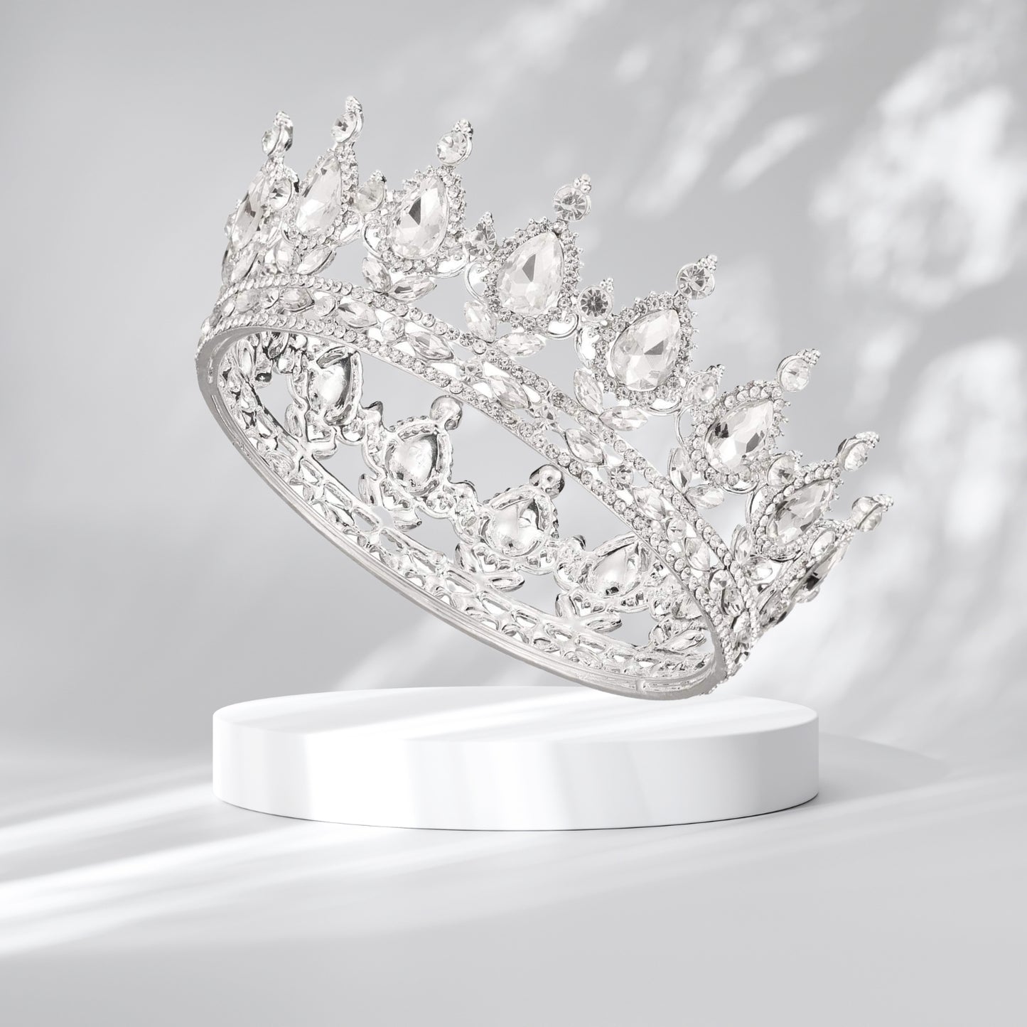Full Round Crowns for Women Rhinestone Rhinestone Wedding Silver Queen Crown for Bridal Women Pageant Hair Accessories