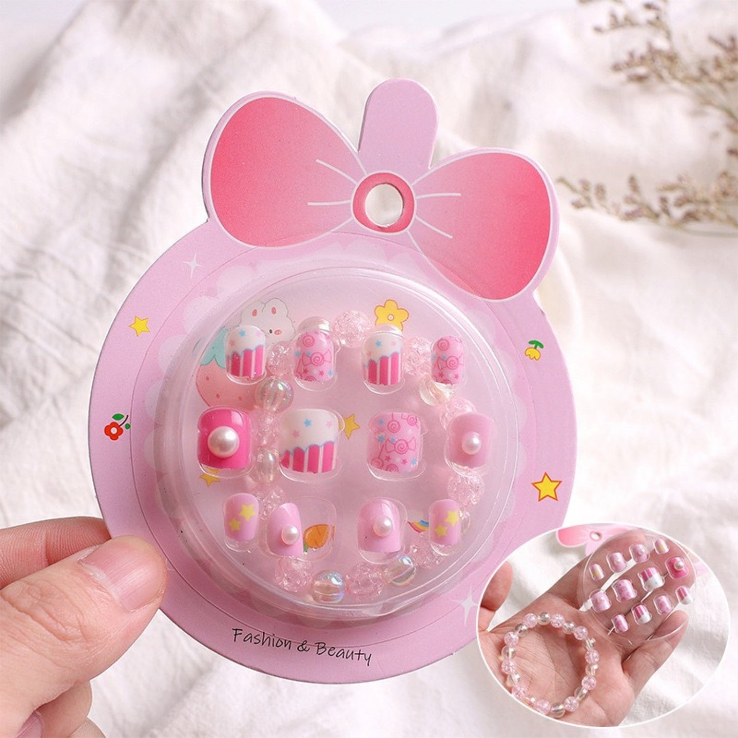 Fake Nails for Kids Girls Artificial Kids Press on Nails Full Cover Short Acrylic Stick On Nails False Nail Tips Kit for Children Little Girls Nail Art Decoration