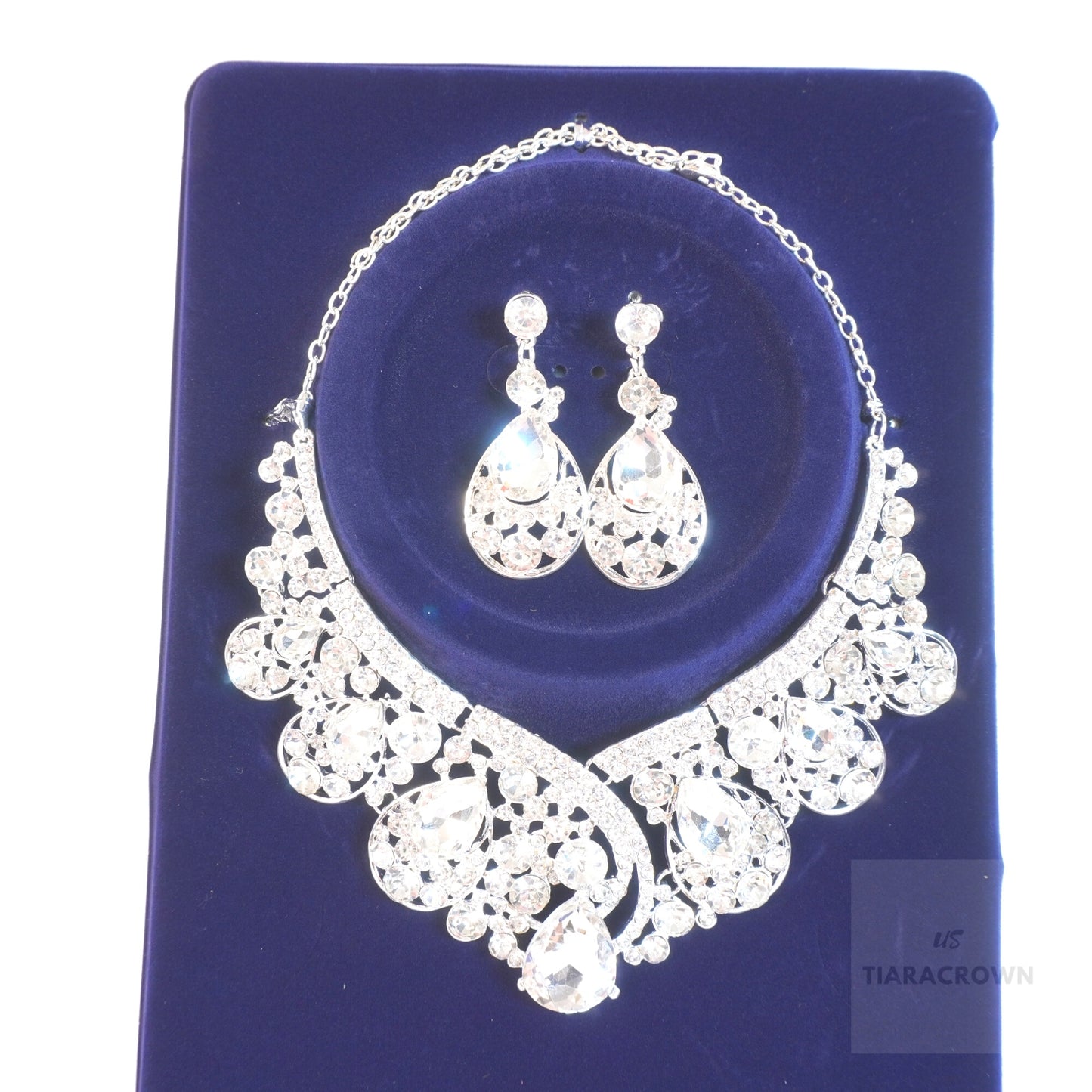 Crystal Necklace and Earrings Jewelry Set Gifts fit with Wedding Dress