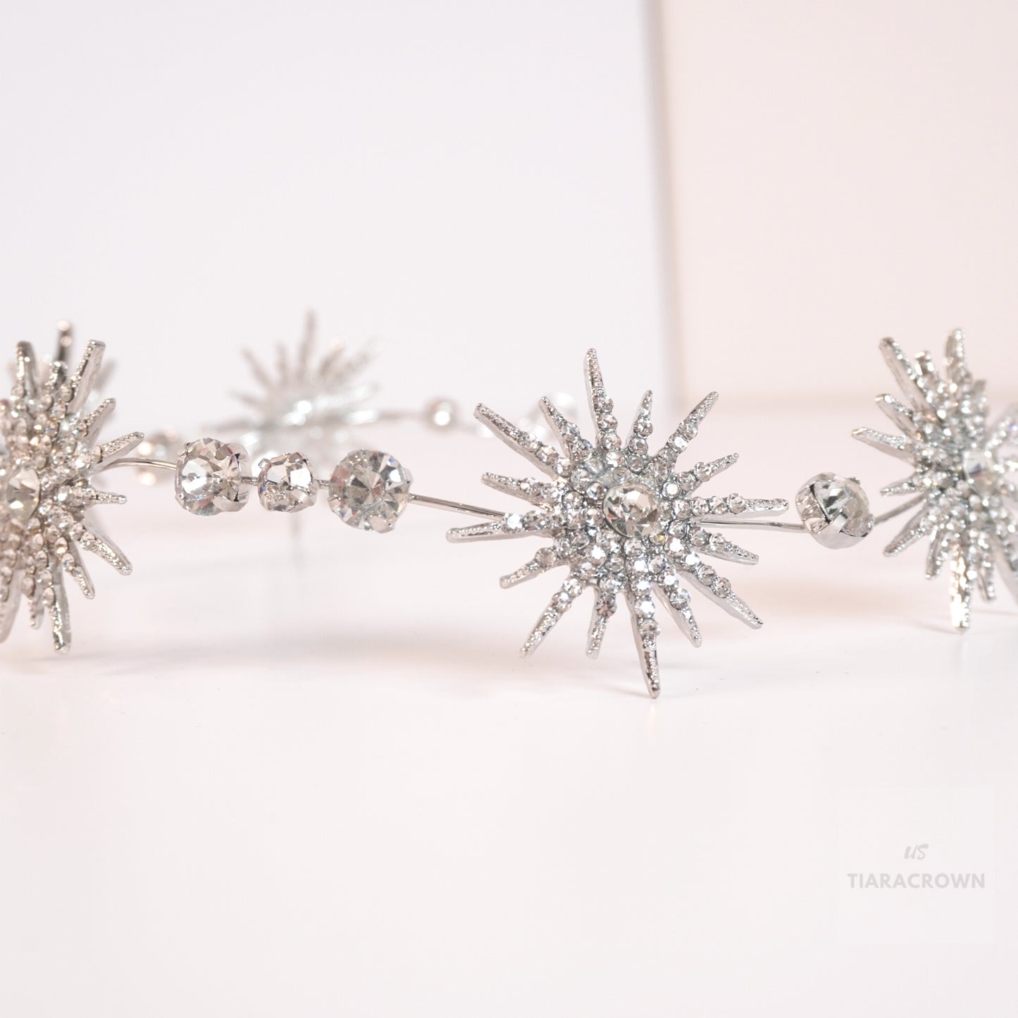 Bling Rhinestone Star Crown Headbands for Women Teens Girls Birthday Wedding Silver Star Tiara Bridal Hair Pieces