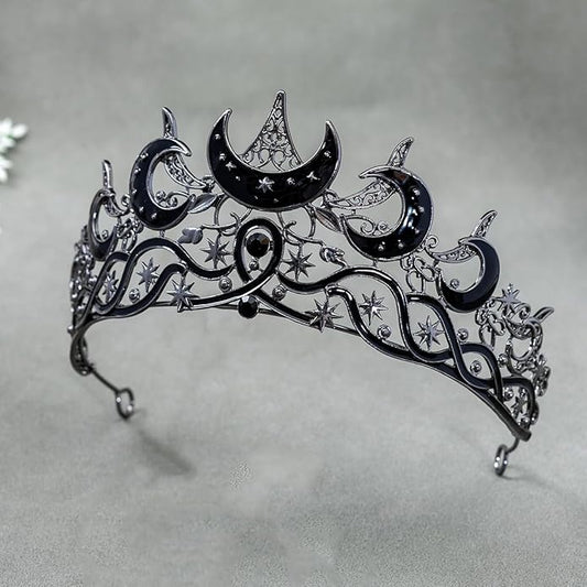 Crystal Queen Crown Black Gothic Rhinestone Tiara for Girl Bride Wedding Hair Accessories for Bridal Birthday Party Prom