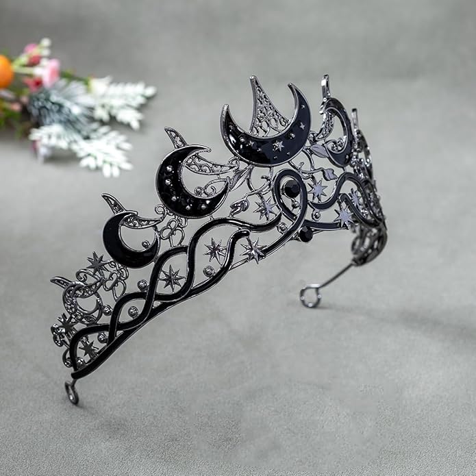 Crystal Queen Crown Black Gothic Rhinestone Tiara for Girl Bride Wedding Hair Accessories for Bridal Birthday Party Prom