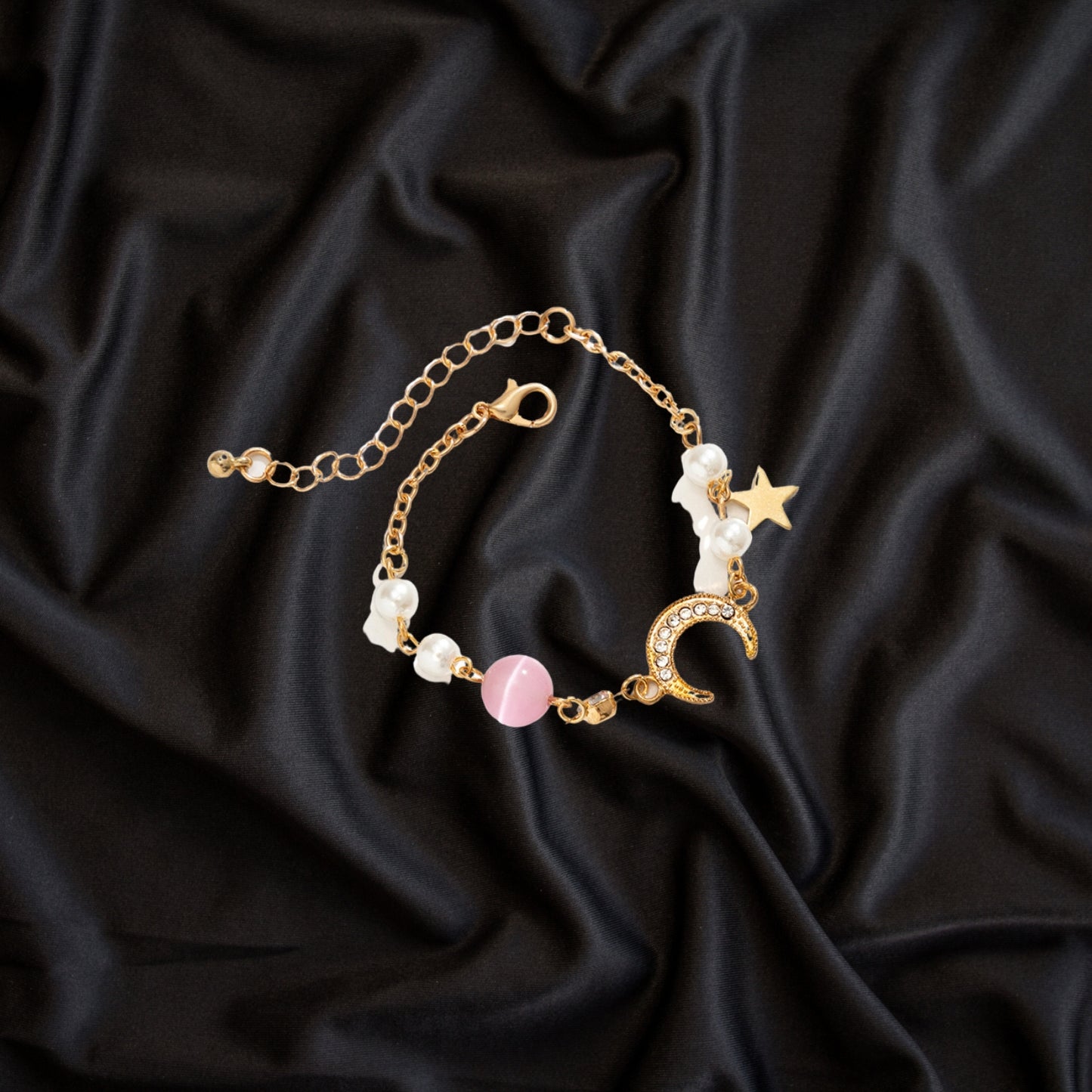 Moon Star Link Bracelet,Adjustable Link Chain | Sparkling Zirconia Bracelet for Women Girls