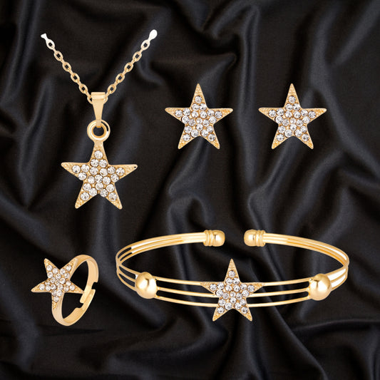 Crystal Star Moon White Gold Color Drop Earrings Jewelry for Women Earring Bracelet Ring Necklace