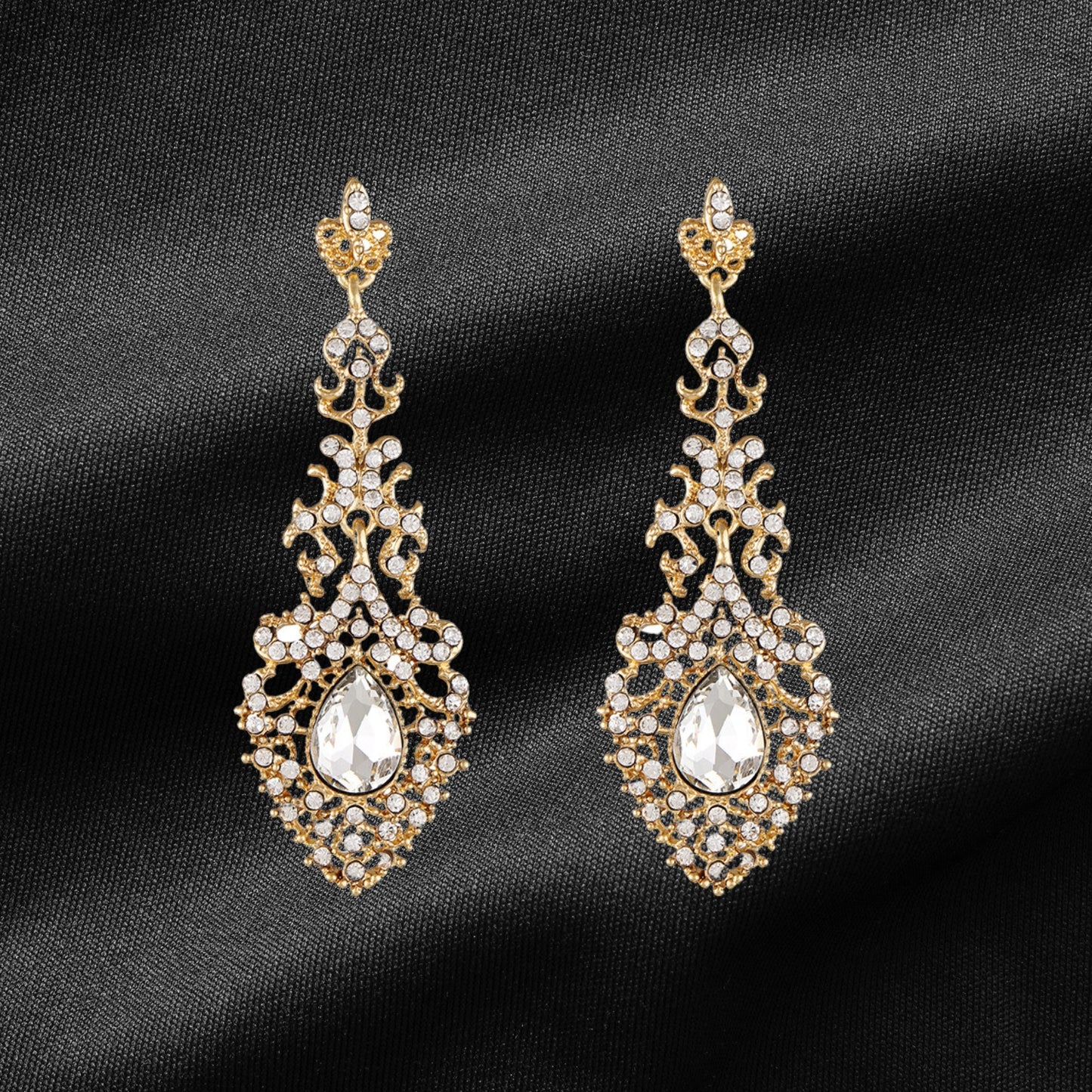 Gold Dangle Earrings for Brides, Wedding or Prom Statement Chandeliers