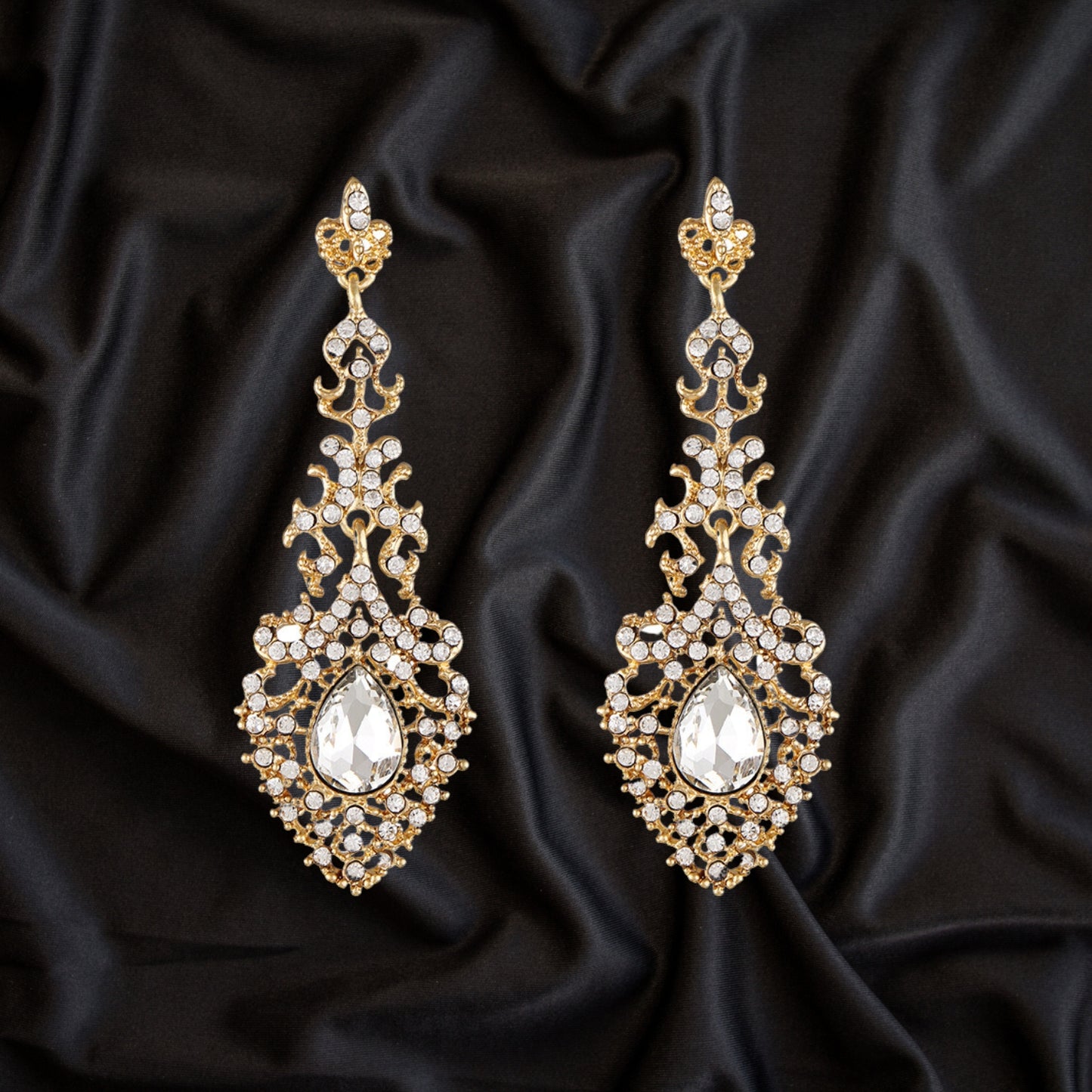 Gold Dangle Earrings for Brides, Wedding or Prom Statement Chandeliers