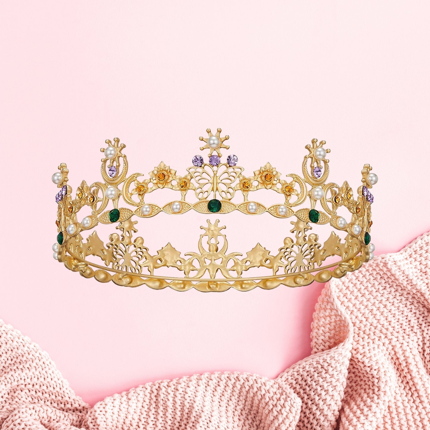Queen Crown Gold Tiaras and Crowns Butterfly Rhinestone Tiara Vintage Bridal Wedding Crown Pageant Costmue Prom Headpiece for Women and Girls