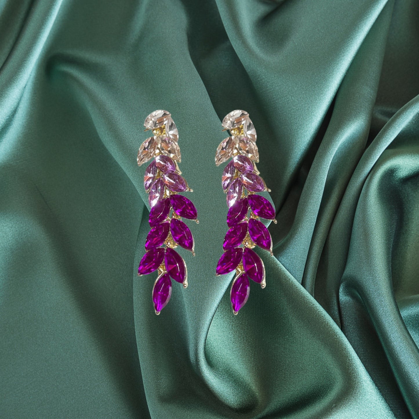 Women's Rhinestone Crystal Wedding Bridal Leaf Drop Dangle Chandelier Earrings