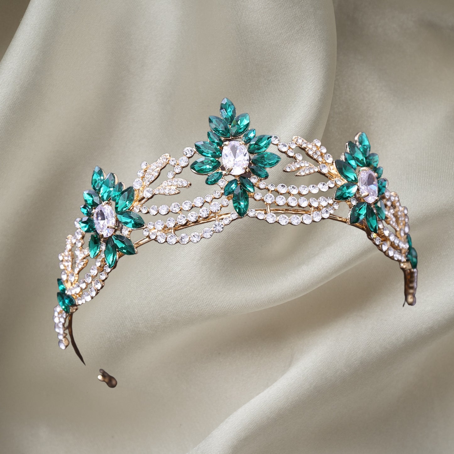 Queen Crystal Crown Bridal Tiaras and Crowns for Women, Crystal Crown Vintage Princess Tiara Rhinestone Green