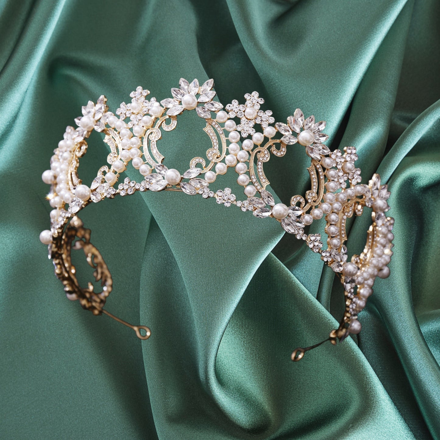 Gold Wedding Tiaras and Crown for Bride Mermaid Crown Princess Crystal Headband Tiara and Crown for Women and Girls- Wedding Halloween Pearl Queen