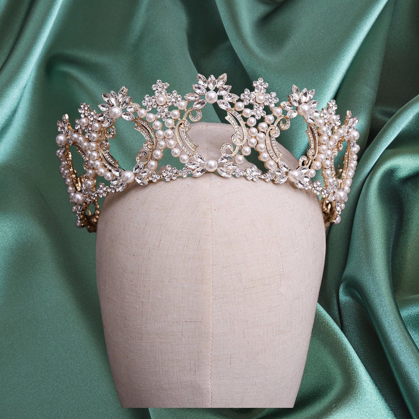 Gold Wedding Tiaras and Crown for Bride Mermaid Crown Princess Crystal Headband Tiara and Crown for Women and Girls- Wedding Halloween Pearl Queen