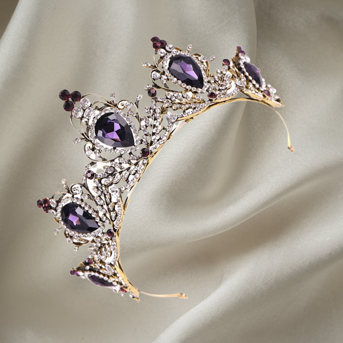 Baroque Wedding Crowns Purple Rhinestone Bridal Crown and Tiara Crystal Queen Crown Halloween Costume Party Hair Accessories for Women and Girls