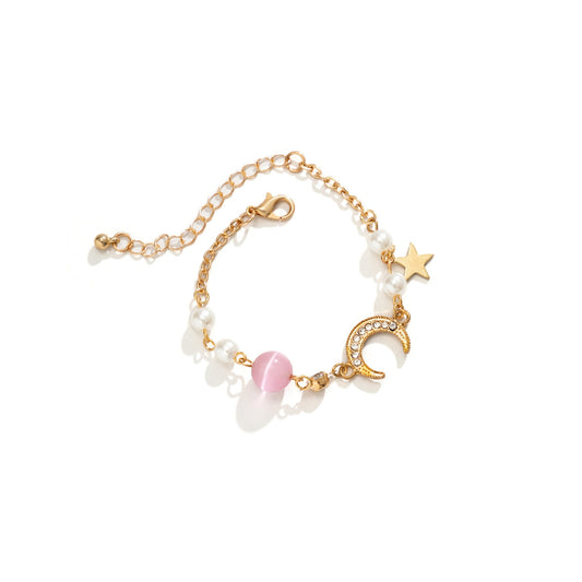 Moon Star Link Bracelet,Adjustable Link Chain | Sparkling Zirconia Bracelet for Women Girls