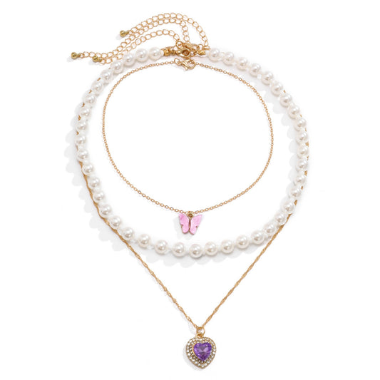 Layered Crystal Butterfly Necklace Rhinestone Butterfly Pendant Necklace Chain Necklace Jewelry for Women and Girls