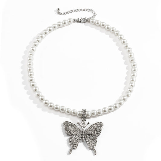 Butterfly Choker Necklace Rhinestone Pendant Necklaces Chain Sparkly Butterfly Jewerly Fashion Party Accessories for Women and Girls
