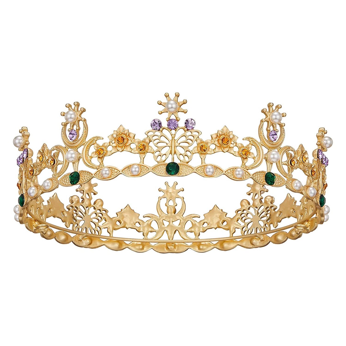 Gold Butterfly Crowns and Tiaras Flower Rhinestone Bride Crown Baroque Queen Tiaras Pearl Headpiece for Women and Girls