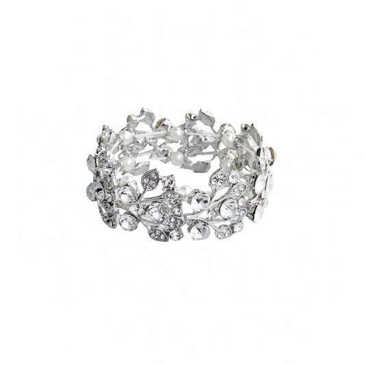 Rhinestone Bridal Bracelets for Brides, Bridesmaids, Women, Silver Tennis Bracelet for Wedding, Prom, Party, Jewelry Gifts