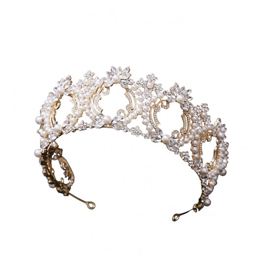 Gold Wedding Tiaras and Crown for Bride Mermaid Crown Princess Crystal Headband Tiara and Crown for Women and Girls- Wedding Halloween Pearl Queen