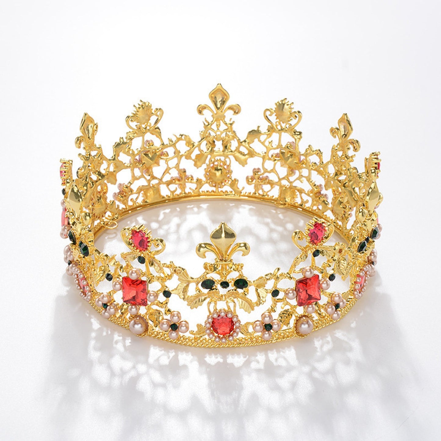 Baroque Wedding Crown Crystal Bride Crowns and Tiaras Vintage Queen Pearl Headpieces Prom Bridal Flower Hair Accessories for Women and Girls