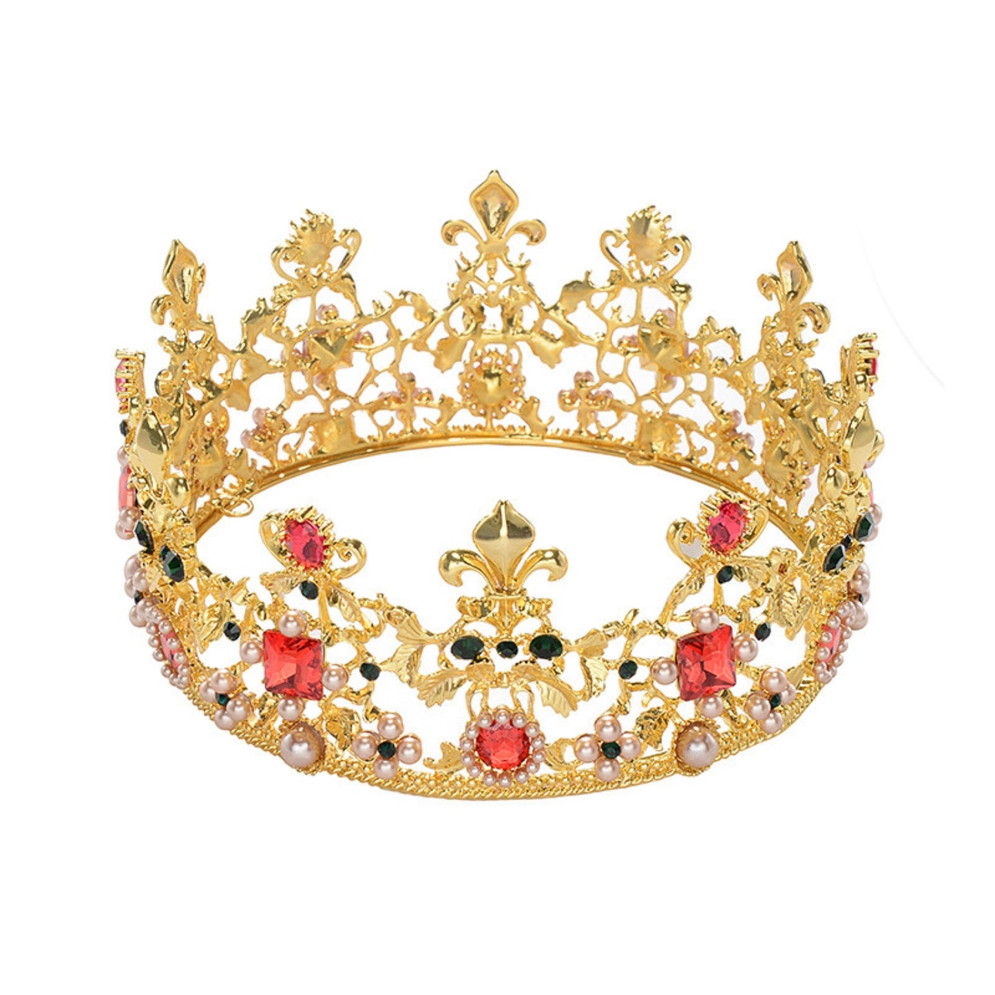 Baroque Wedding Crown Crystal Bride Crowns and Tiaras Vintage Queen Pearl Headpieces Prom Bridal Flower Hair Accessories for Women and Girls