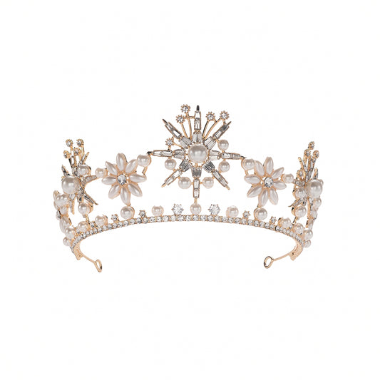 Gold Bridal Crown Pearl Tiara for Women Rhinestone Wedding Hair Accessories for Brides and Bridesmaid Headpieces for Prom Pageant Birthday Party