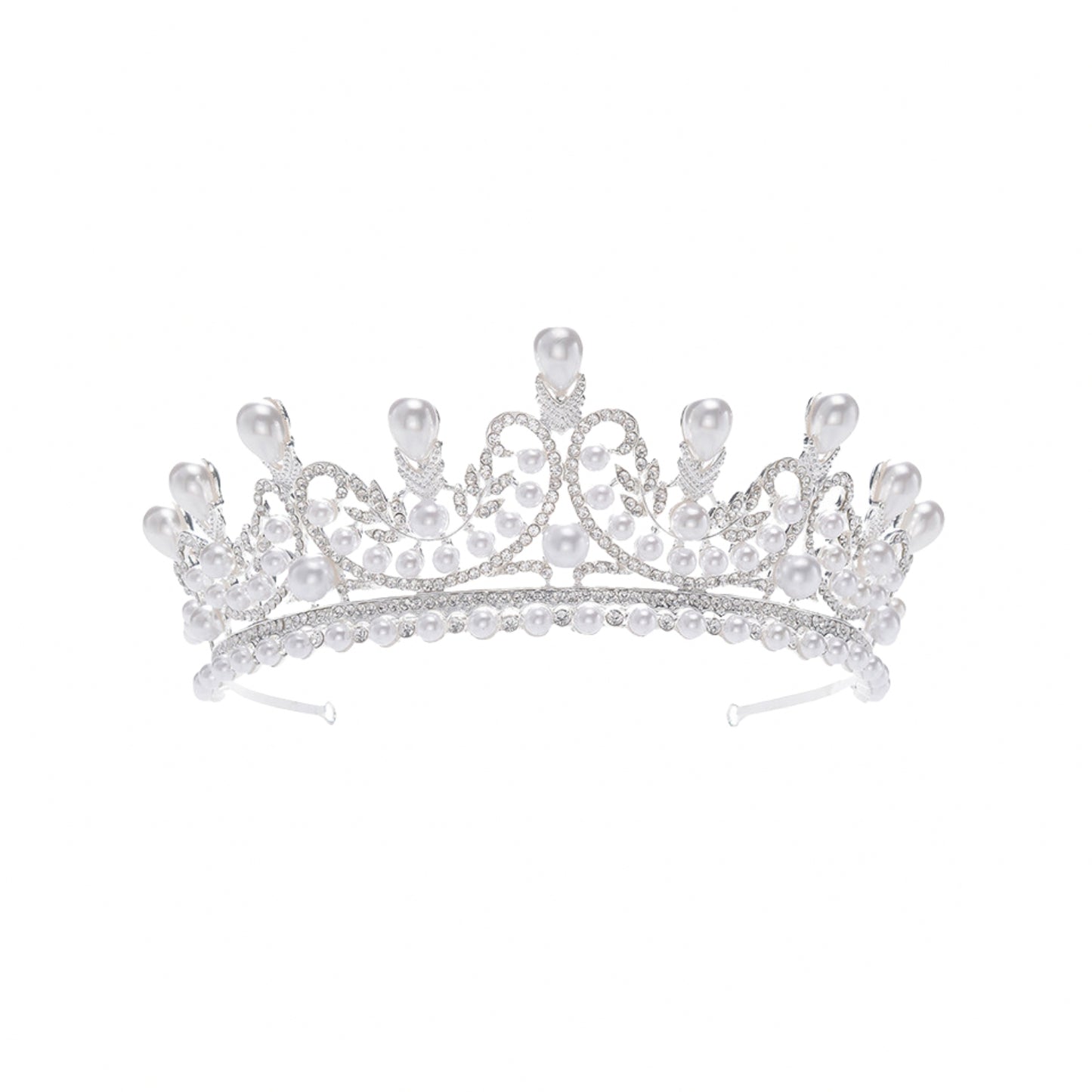 Pearl Wedding Tiara for Women Silver Rhinestone Crown Bridal Princess Hair Accessories