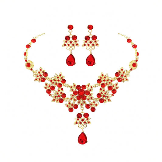 Bride Wedding Jewelry Sets Crystal Bridal Necklace Earrings Set Rhinestone Choker Necklace Prom Costume Jewelry for Women and Girls