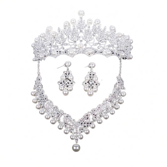 3 Pieces Baroque Queen Crown Set, Tiara Earrings Necklace Crystal Headband Tiaras and Crowns for Women Bridal Wedding Jewelry Halloween Prom Birthday Party Hair Costume Accessories