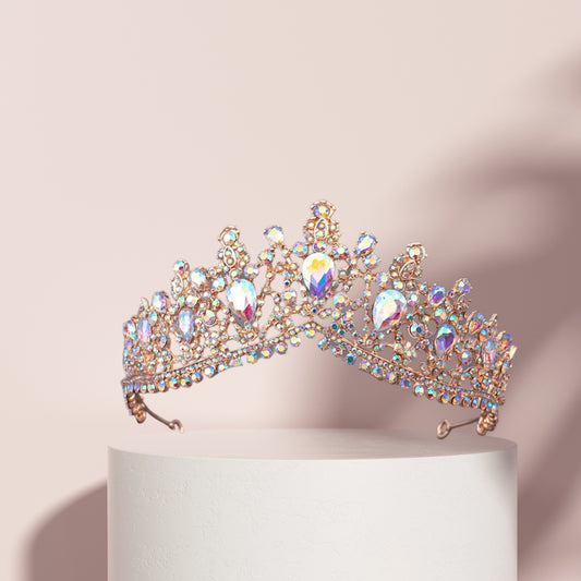 Baroque Vintage Tiara, AB Crystal Crown Tiaras for Women Royal Silver Crowns for Women Tiaras for Girls Hair Accessories for Women Headband for Bridal Wedding Prom Birthday Party