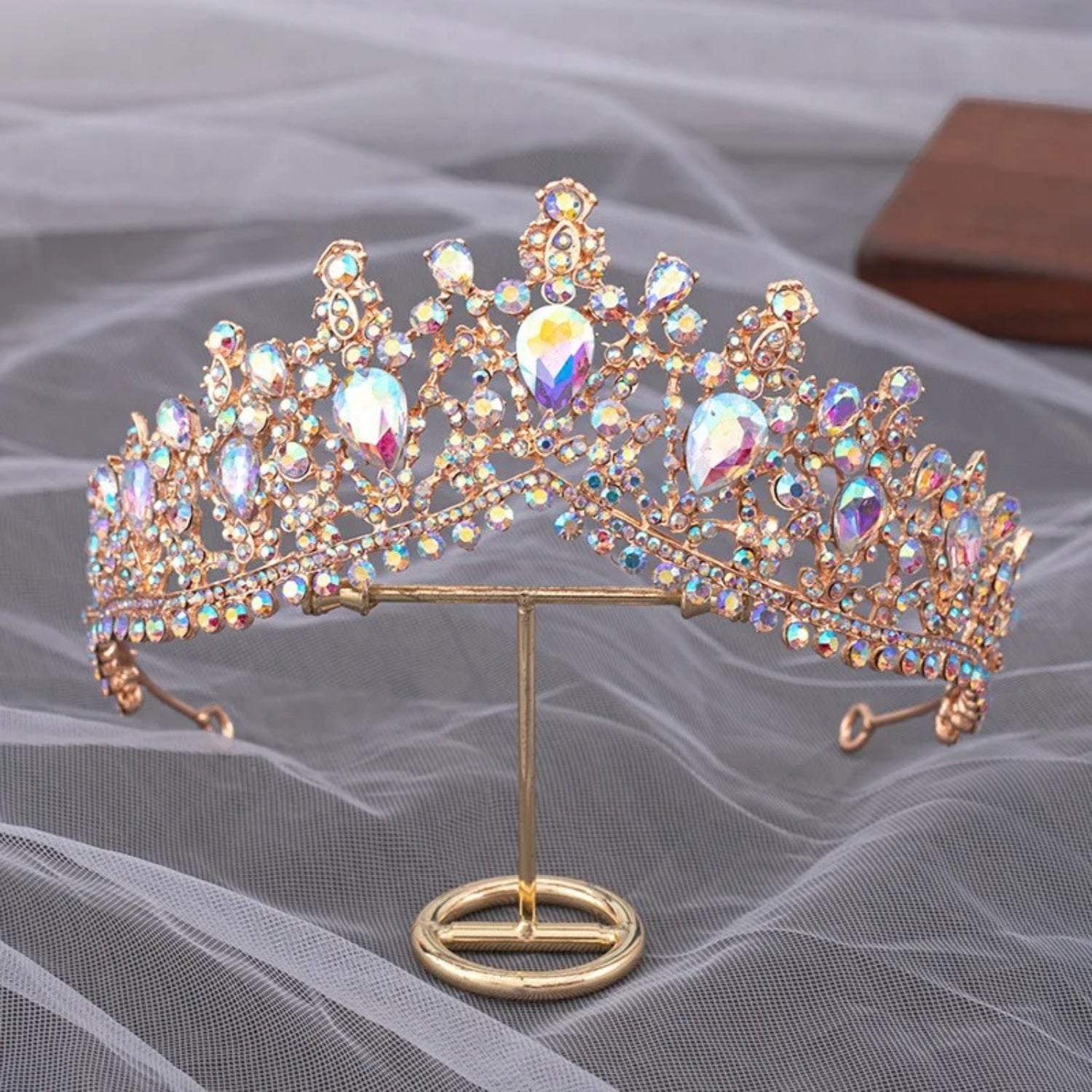 Baroque Vintage Tiara, AB Crystal Crown Tiaras for Women