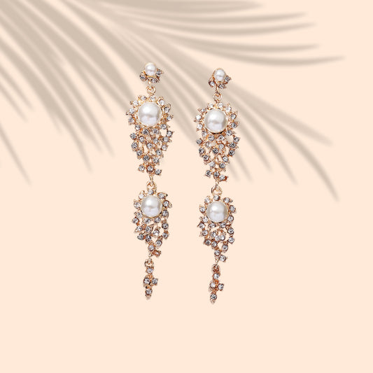 Gold Wedding Earrings, Cubic Zirconia Dangle Earrings for Bride, Bridesmaids, Gold Bridal Earring